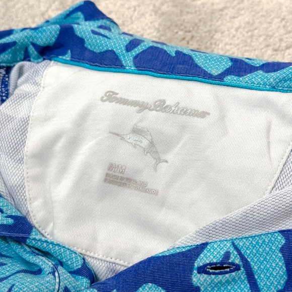 Tommy Bahama Polo Shirt Blue Floral Hawaiian Print - Picture 10 of 11